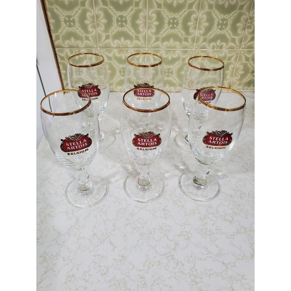Stella Artois ICON Beer Tasting Gold Rim Glasses 15 CL Belgium LOT of 6